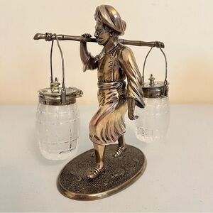 Vintage 2001 The Bombay Company Silver Plated Salt & Pepper Shaker Caddy